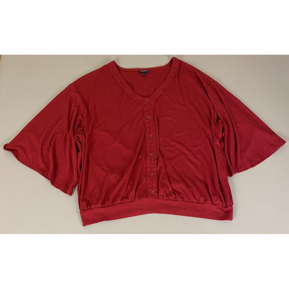 Torrid Tunic Top Womens Plus Size 1X Red Ribbed Knit Button‎ Wide Bell Sleeve